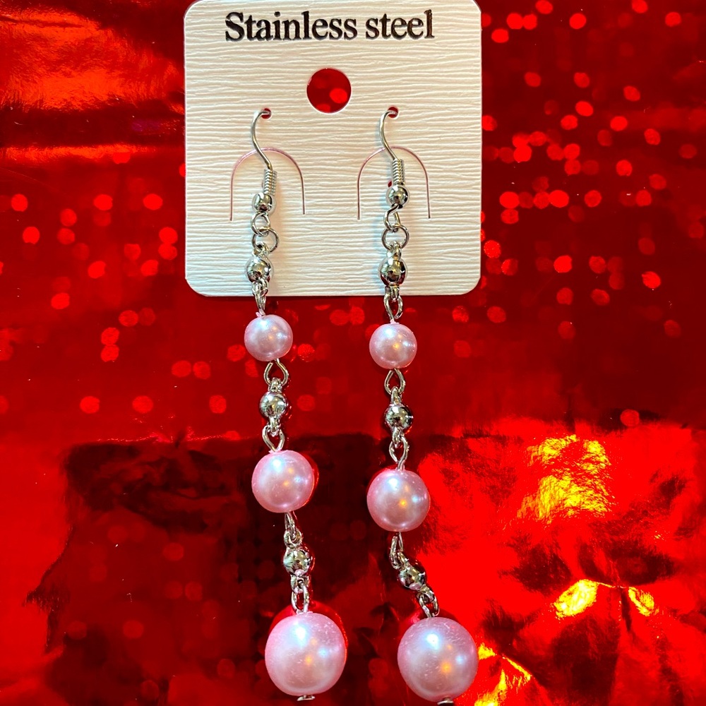 Stainless Steel Pink Dangle Earrings